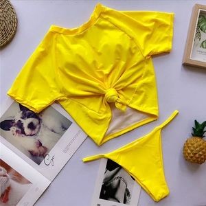 Yellow Knotted Shirt Swim Suit